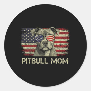 Pitbull Mum Dog Lovers American Flag 4th Of July Classic Round Sticker