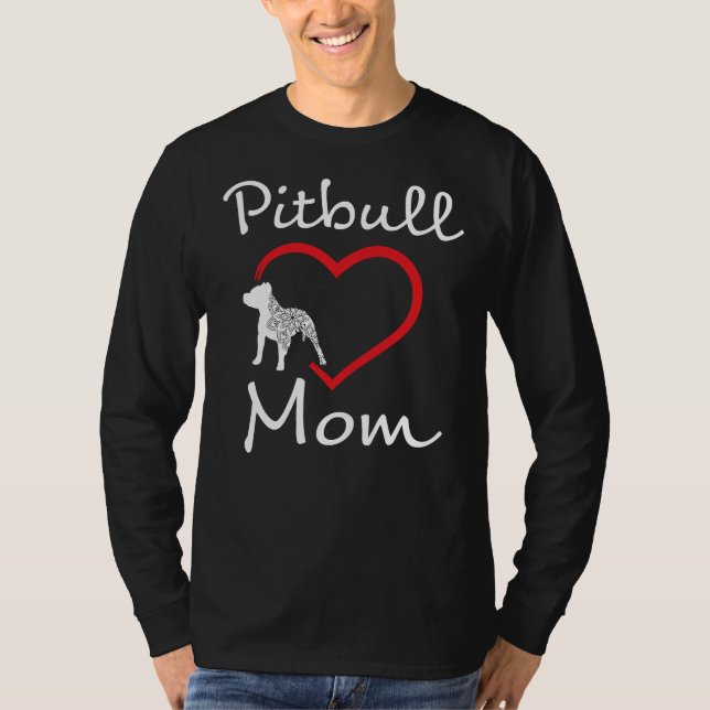 Pitbull Mum Womens Pit Bull Dog Awareness Heart Lo T-Shirt (Front)