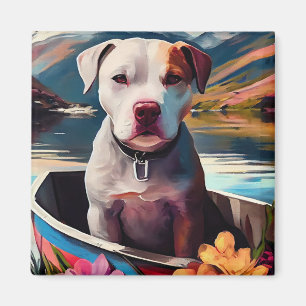 Pitbull on a Paddle: A Scenic Adventure Magnet