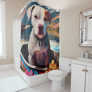 Pitbull on a Paddle: A Scenic Adventure Shower Curtain