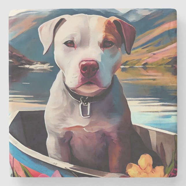 Pitbull on a Paddle: A Scenic Adventure Stone Coaster (Front)