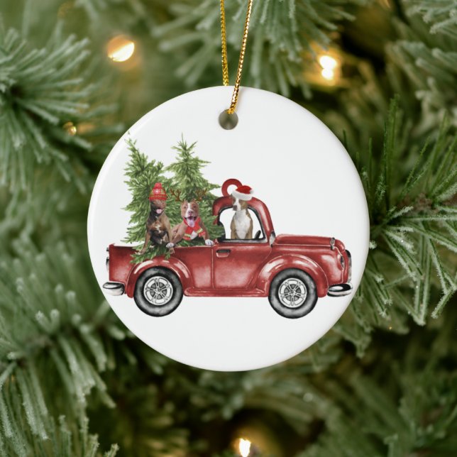 Pitbull On Car Christmas Ornament Funny Xmas Gifts (Tree)