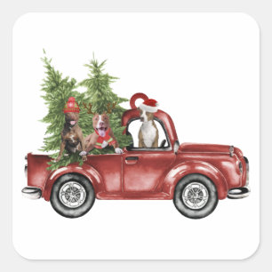 Pitbull On Car Christmas Ornament Funny Xmas Gifts Square Sticker
