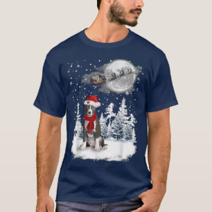 Pitbull On Snow Christmas Moon Lighting Santa Hat T-Shirt