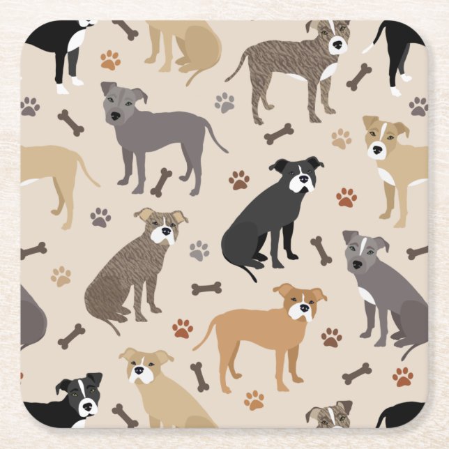Pitbull Paws and Bones Square Paper Coaster (Front)