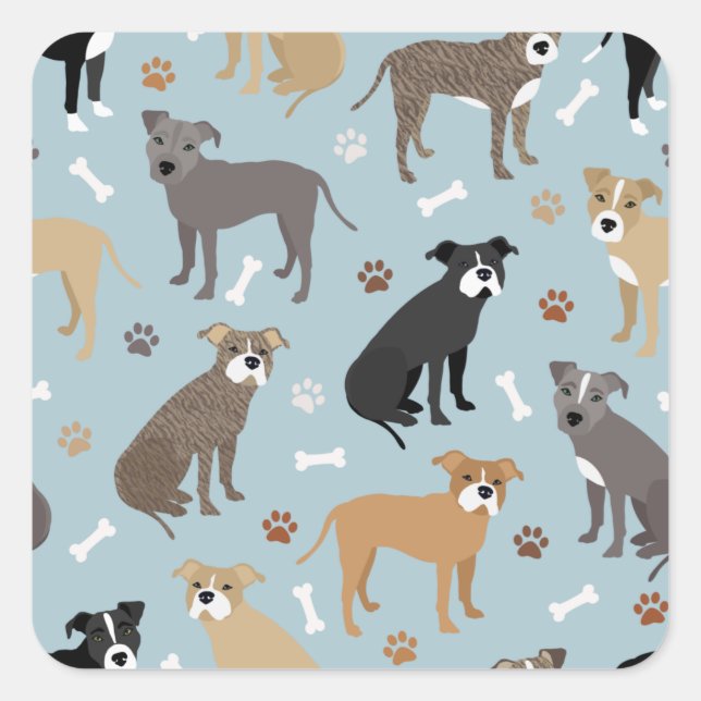 Pitbull Paws and Bones Square Sticker (Front)
