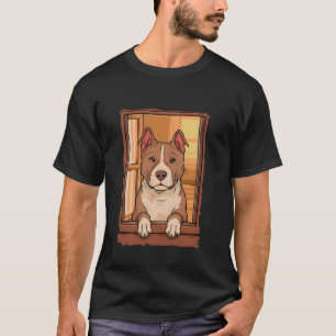 Pitbull Peeking Out Of A Window. Dog Lover T-Shirt