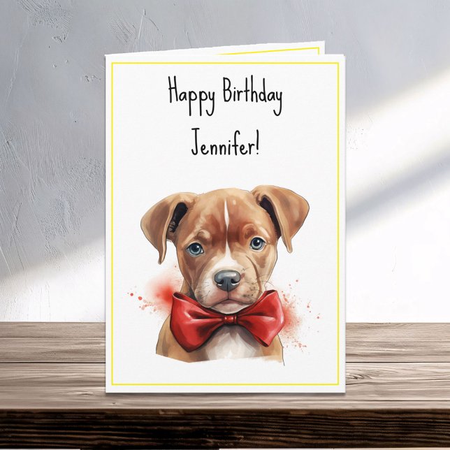 Pitbull Pit Bull Puppy Dog Birthday Name Card (Creator Uploaded)