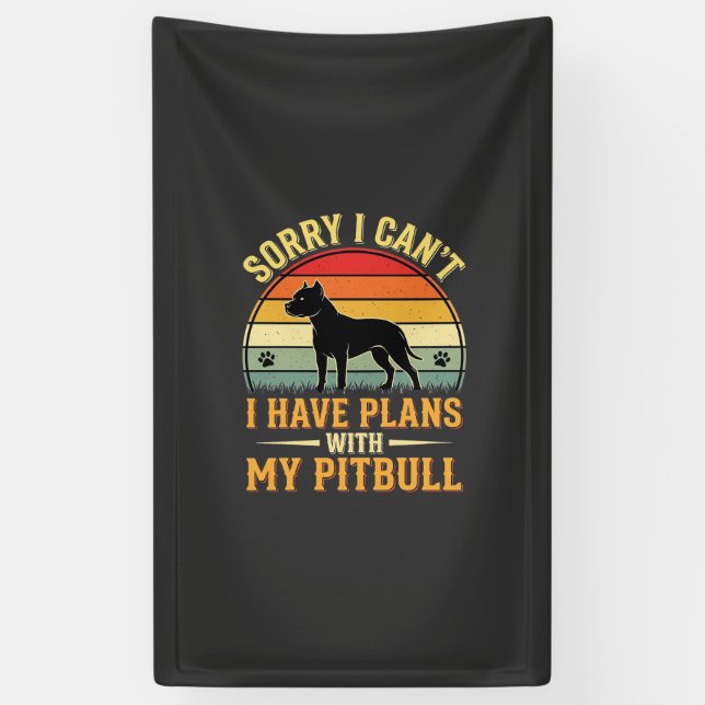 Pitbull Plans Vintage Sunset Dog Lover Banner (Vertical)