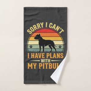 Pitbull Plans Vintage Sunset Dog Lover Hand Towel
