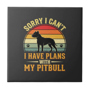 Pitbull Plans Vintage Sunset Dog Lover Tile