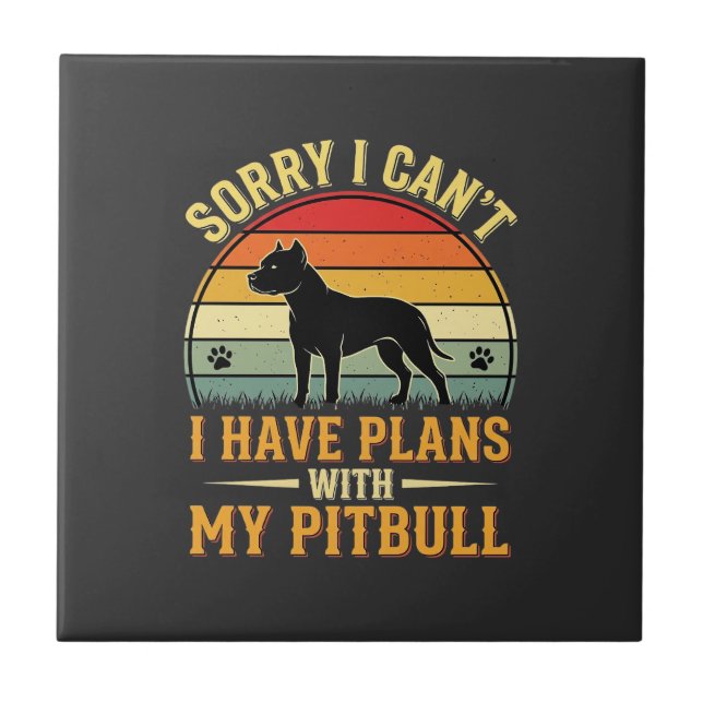 Pitbull Plans Vintage Sunset Dog Lover Tile (Front)