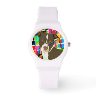 Pitbull Portrait Pop Art Watch