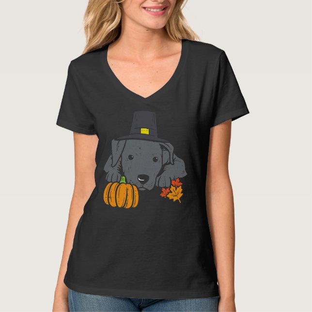 Pitbull Pumpkin Leaf Thanksgiving Halloween Fall P T-Shirt (Front)