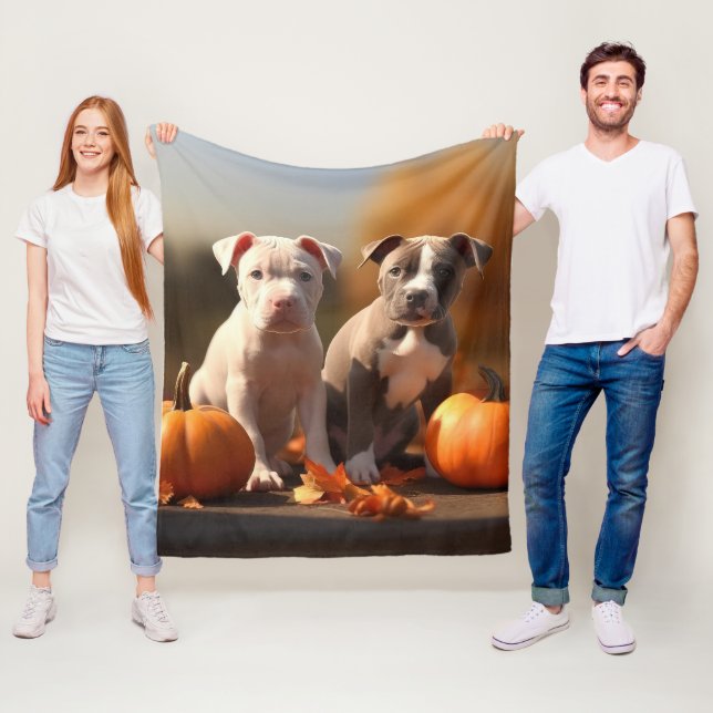 Pitbull Puppy Autumn Delight Pumpkin  Fleece Blanket (In Situ)