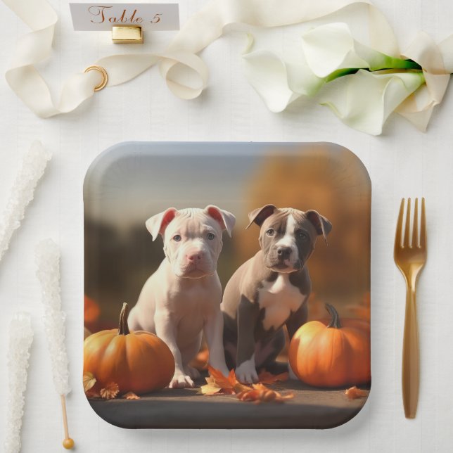Pitbull Puppy Autumn Delight Pumpkin  Paper Plate (Wedding)