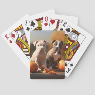 Pitbull Puppy Autumn Delight Pumpkin Playing Cards