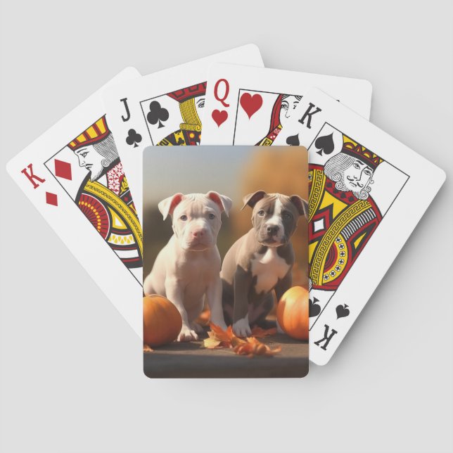 Pitbull Puppy Autumn Delight Pumpkin  Playing Cards (Back)
