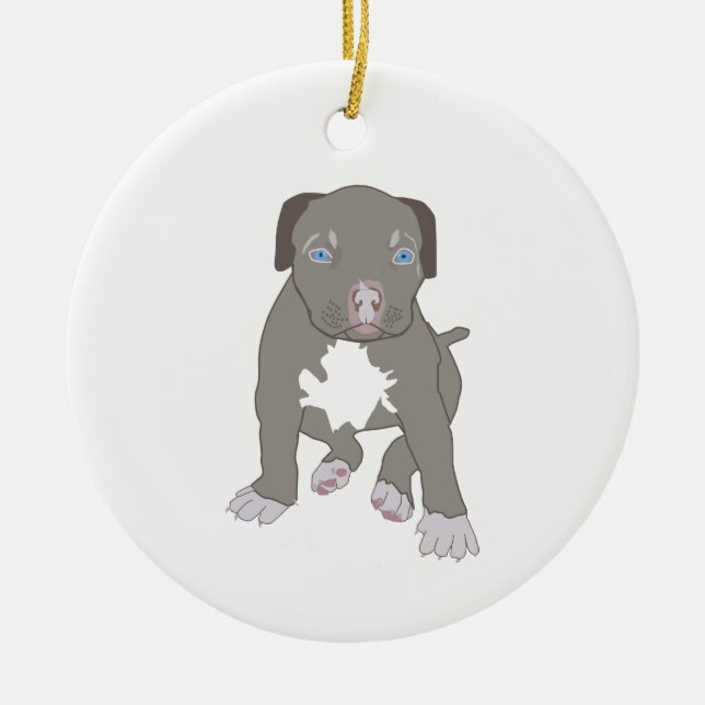 Pitbull Puppy Ceramic Tree Decoration (Front)