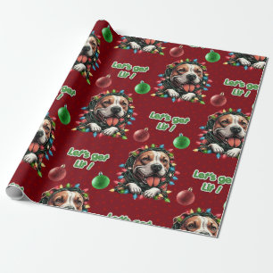 Pitbull Puppy Lets get lit Funny Christmas Bully Wrapping Paper
