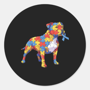 Pitbull Puzzle Autism Awareness Autistic Womens Me Classic Round Sticker