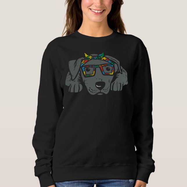 Pitbull Puzzle Bandanna Glasses Autism Awareness P Sweatshirt (Front)