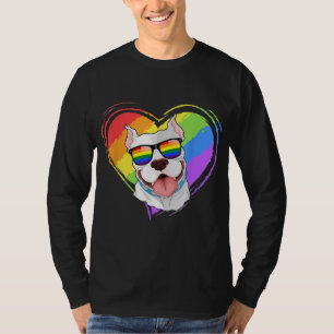 Pitbull Rainbow Heart Gay Pride LGBT Dog Lover Gif T-Shirt