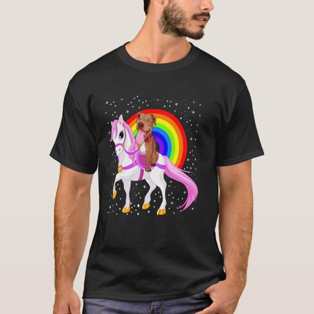 Pitbull Rainbow Horse T-Shirt (Front)