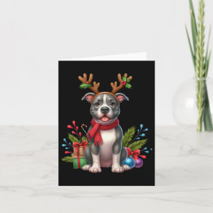 Pitbull Reindeer Santa Hat Xmas Lights Christmas X Card