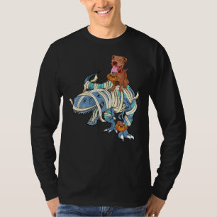 Pitbull Riding Dinosaur Halloween Dog T-Shirt