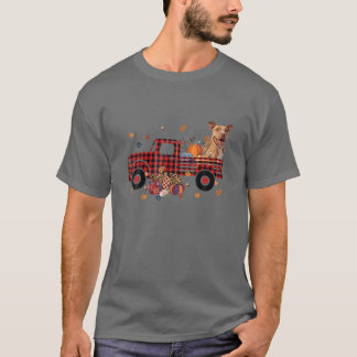 Pitbull Riding Truck Pumpkin Autumn Leaves Fall T-Shirt
