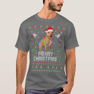 Pitbull Santa Hat Dog Christmas Tree Lights Holida T-Shirt