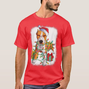 Pitbull Santa With Christmas Tree Lights Xmas Boys T-Shirt