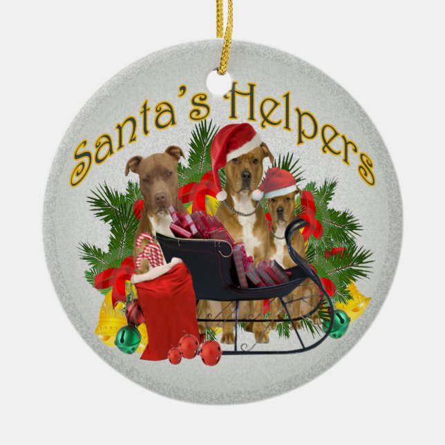 Pitbull Santa's Helper Ornament (Front)
