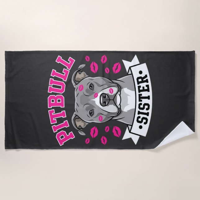 Pitbull Sister Dog Lover Vector Design Beach Towel (Front)