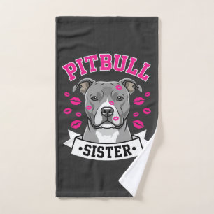 Pitbull Sister Dog Lover Vector Design Hand Towel