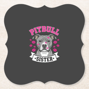 Pitbull Sister Dog Lover Vector Design Paper Coaster