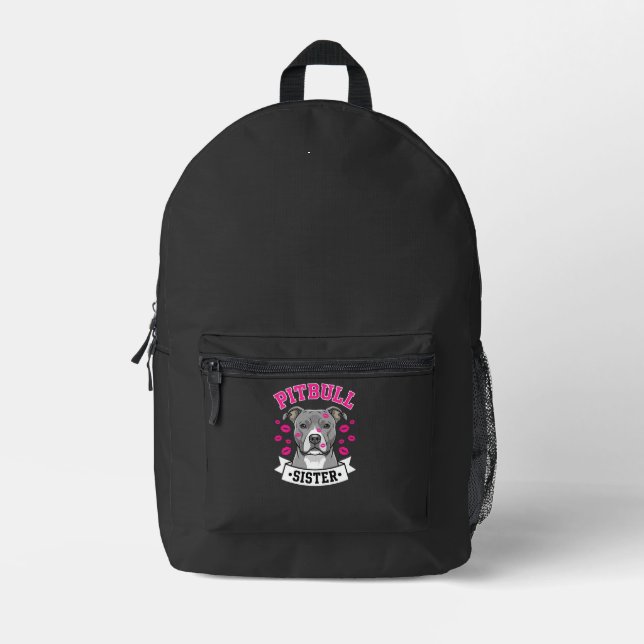 Pitbull Sister Dog Lover Vector Design Printed Backpack (Front)