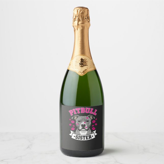 Pitbull Sister Dog Lover Vector Design Sparkling Wine Label (Front)