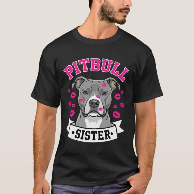 Pitbull Sister Dog Lover Vector Design T-Shirt (Front)