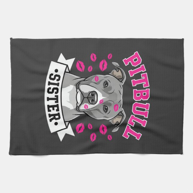 Pitbull Sister Dog Lover Vector Design Tea Towel (Horizontal)