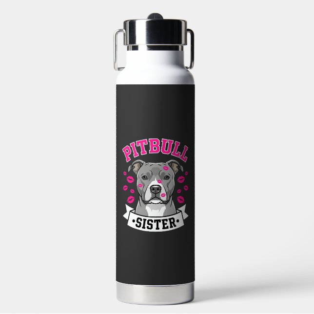 Pitbull Sister Dog Lover Vector Design Water Bottle (Front)