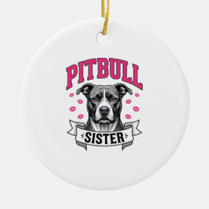 Pitbull Sister Vintage Dog Lover Vector Design_1 Ceramic Tree Decoration