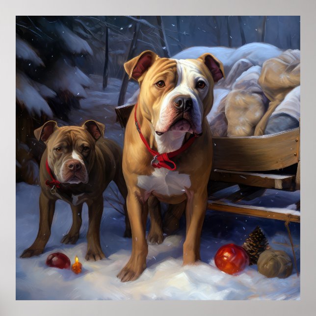 Pitbull Snowy Sleigh Christmas Decor (Front)