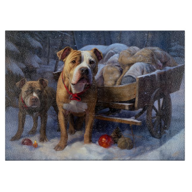 Pitbull Snowy Sleigh Christmas Decor Cutting Board (Front)