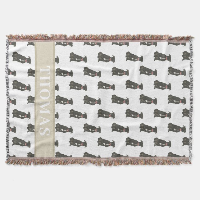 Pitbull Staffy (Black) Blue & White Throw Blanket (Front)