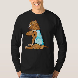 Pitbull Tattoos I Love Dad Sitting Funny Fathers D T-Shirt