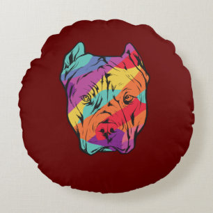 Pitbull Terrier Dog Head Round Cushion