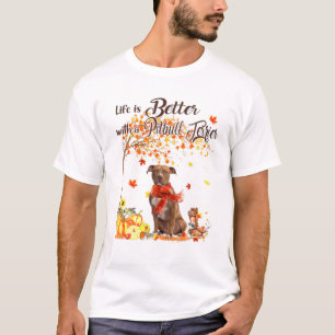 Pitbull Terrier Maple Tree Thanksgiving Day Cute D T-Shirt