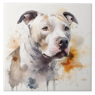 Pitbull Terrier Watercolor Dog Art Tile